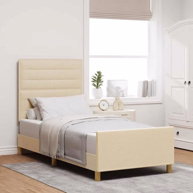 Struttura del letto con testiera vidaXL in tessuto beige e legno di pino, L/P/H: 200 x 80 x 128 cm