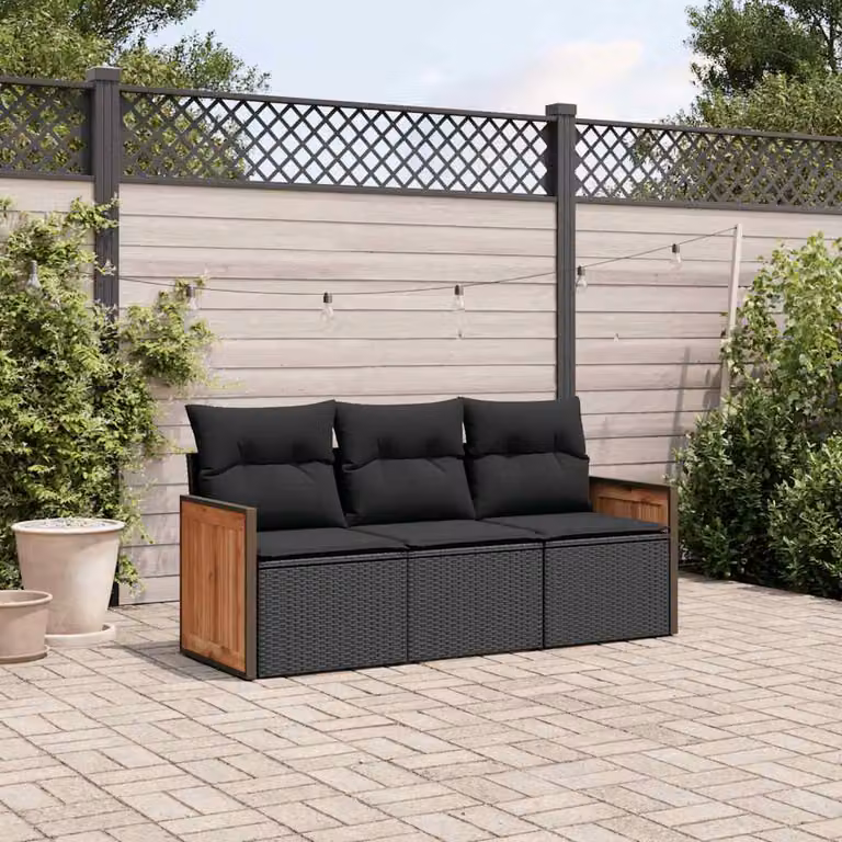 Set di Divani da Giardino vidaXL in Polyrattan Nero con Cuscini e Struttura in Metallo