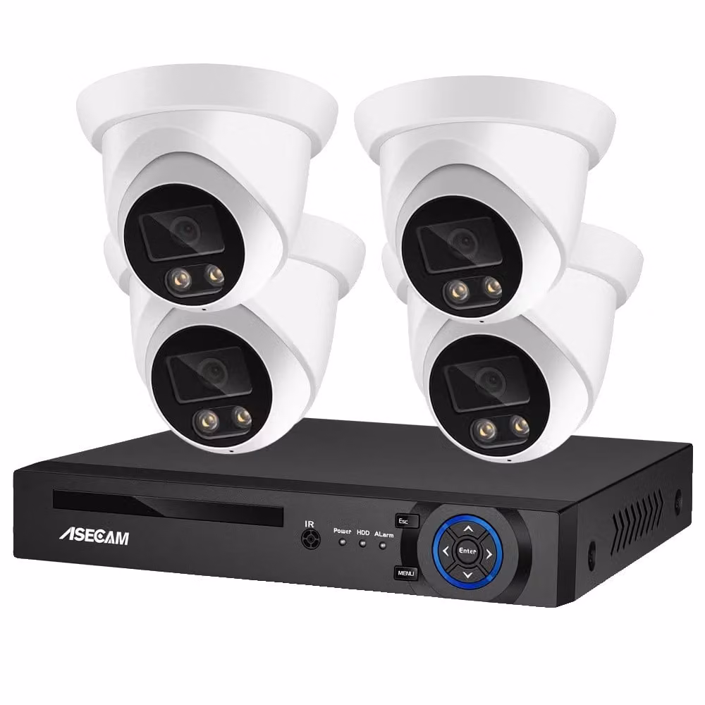 Telecamera di sorveglianza, risoluzione 8MP, visione notturna potenziata dall'intelligenza artificiale, kit con registratore NVR a 4 canali e 4 telecamere, 4T