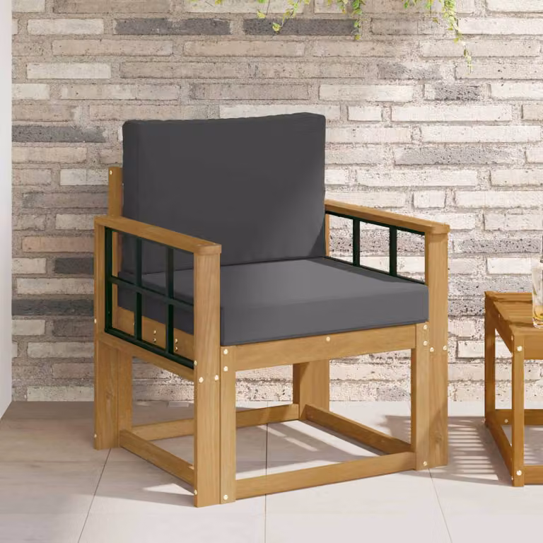 Divano da esterno moderno vidaXL in legno di acacia con cuscini in poliestere resistente ai raggi UV, colori bianco e antracite