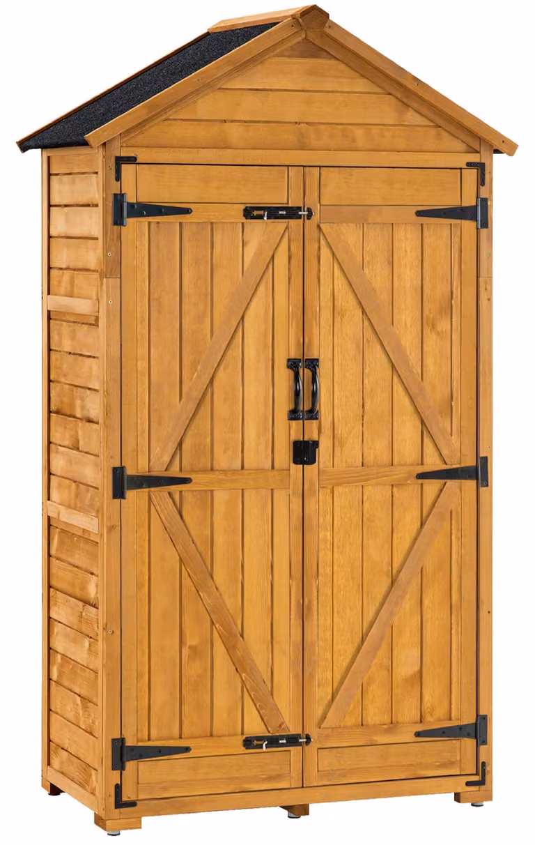 Armadietto da giardino in legno, finitura naturale - 48 x 90 x 178 cm - Tetto impermeabile in asfalto - Mobiletto per attrezzi