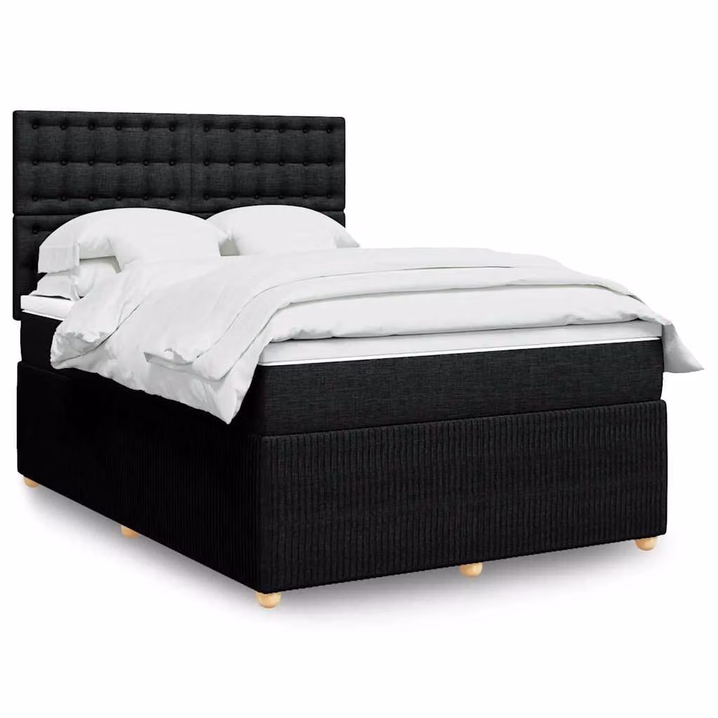 vidaXL Giroletto a Molle con Materasso Nero in Tessuto L/P/H: 140 x 190 cm – 1