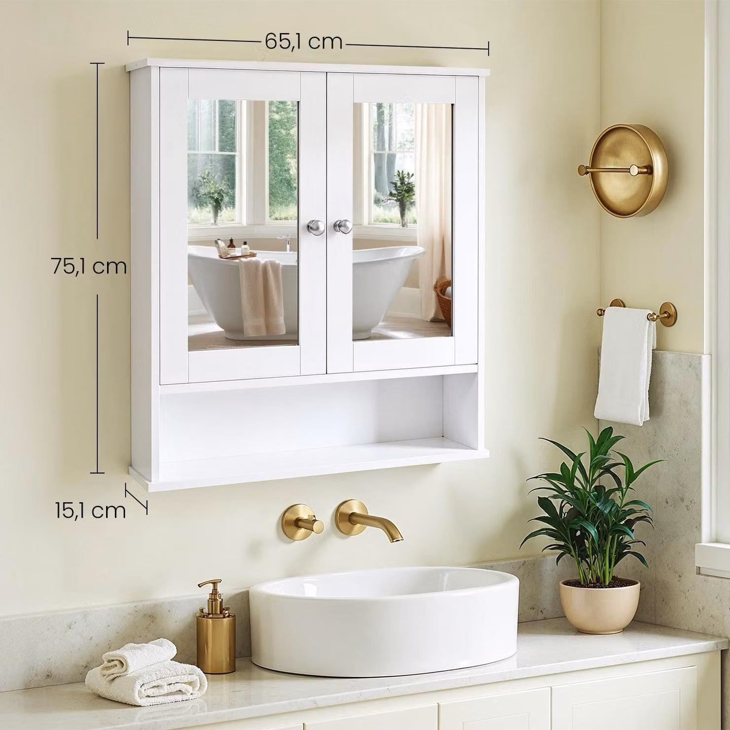 Specchio da bagno | Bianco | 65x15x75 cm