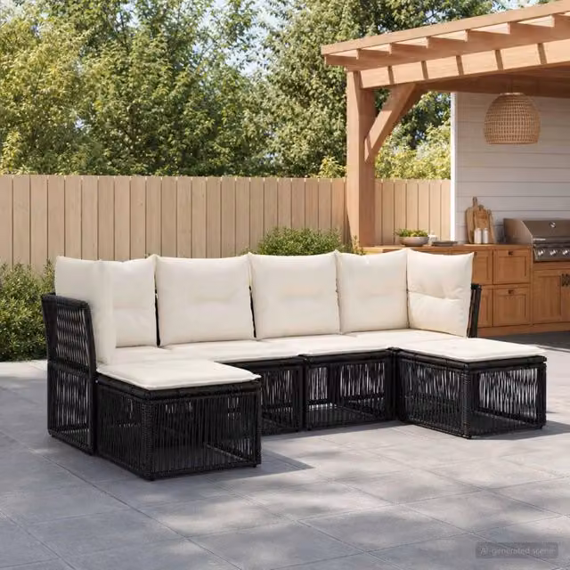 Set Divano da Giardino 6 pz Nero polyrattan 3434302