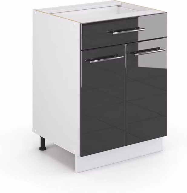 Mobiletto base per cucina Vicco Fame-Line Antracite lucido e Bianco con cassetto, larghezza: 60 cm, senza piano di lavoro