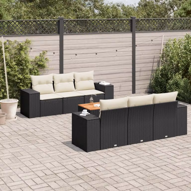 Maison Exclusive - Set Divani da Giardino con Cuscini 7pz Nero Polyrattan