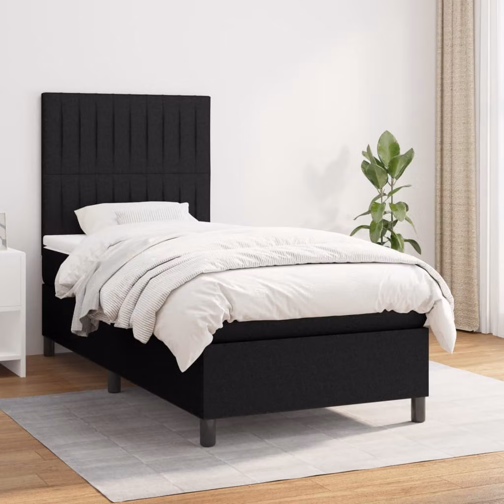 Letto Ibrido vidaXL con Giroletto a Molle e Materasso a Tasche, Nero e Bianco, L/P/H: 90 x 190 cm