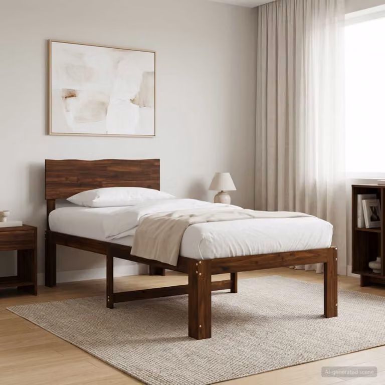 Letto Singolo con Testiera vidaXL ROSTOCK in Legno di Acacia Marrone Scuro L: 75 cm, P: 190 cm, H: 91 cm