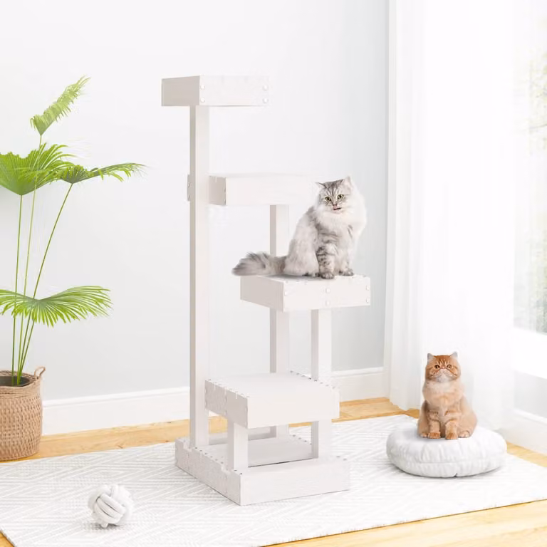 Albero per gatti vidaXL in legno massello di pino bianco L/P/H: 45,5 x 49 x 103 cm