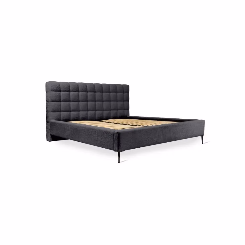 Letto MILLIO Meublorama Nero in Tessuto Bouclé con Rete Inclusa L/P: 180 x 200 cm – 2