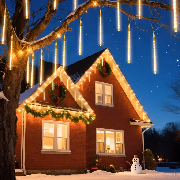Catena luminosa a forma di pioggia di meteoriti, 8 elementi, 30 cm, 192 LED, luce bianco caldo, grado di protezione IP44