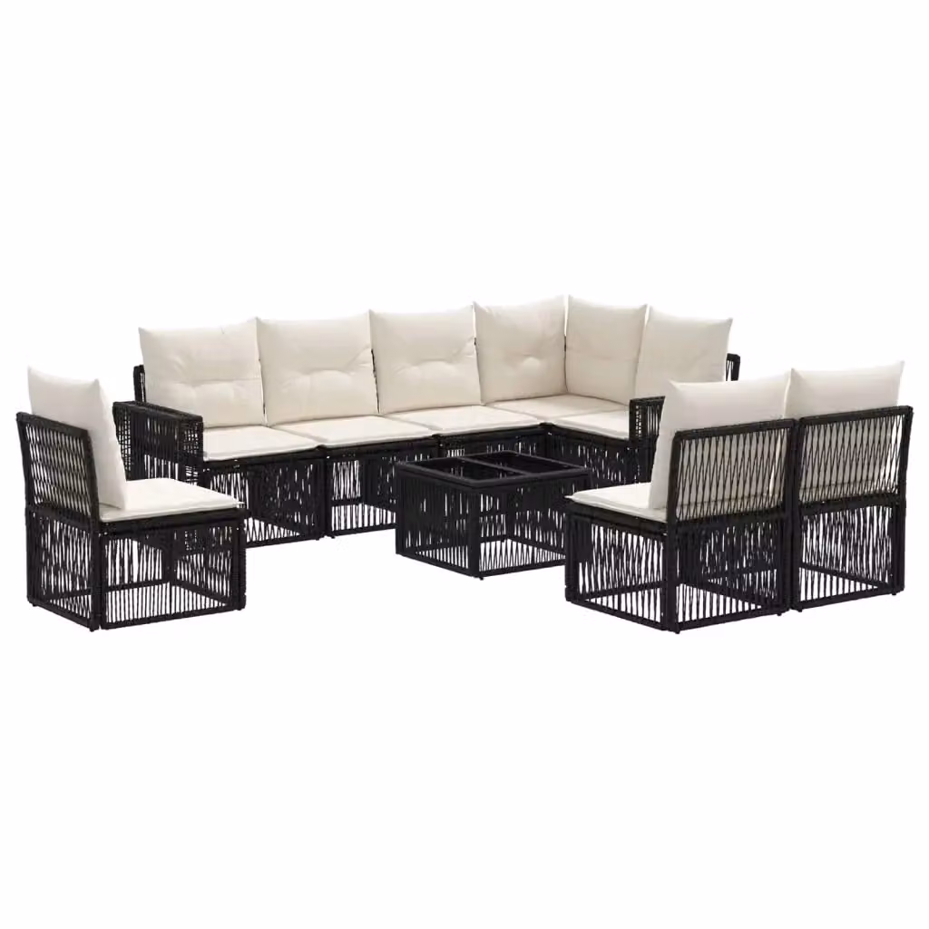 Set Divano da Giardino vidaXL a forma a U in Polyrattan con Tavolino e Cuscini, Nero e Bianco – 2