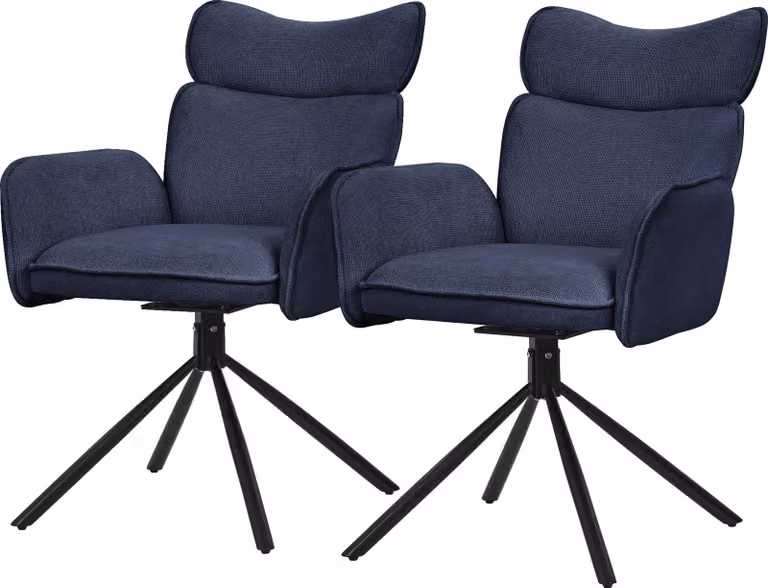 ML-Design sedie da sala da pranzo girevoli set di 2 sedie da salotto in tessuto blu scuro con schienale e bracciolo sedia girevole a 360° gambe in metallo poltrona ergonomica
