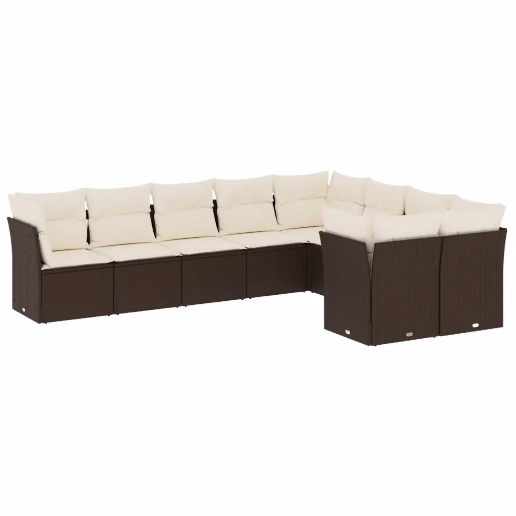 Set di divani da giardino L-shape vidaXL in polyrattan marrone e bianco con 9 pezzi e cuscini inclusi – 2