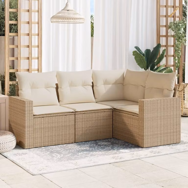 Maison Exclusive - Set Divano da Giardino 4 pz con Cuscini Beige in Polyrattan