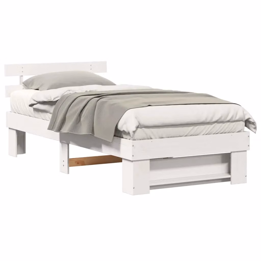 Letto in pino massello bianco con struttura, giroletto e rete a doghe fisse L/P: 90 x 190 cm – 2