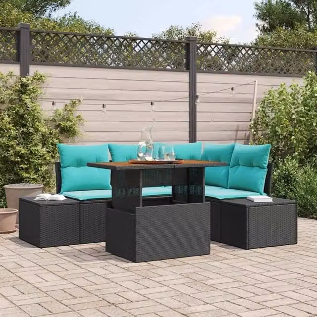 Set Divano da Giardino 5 pz 4-Numero di posti Nero polyrattan 3349962
