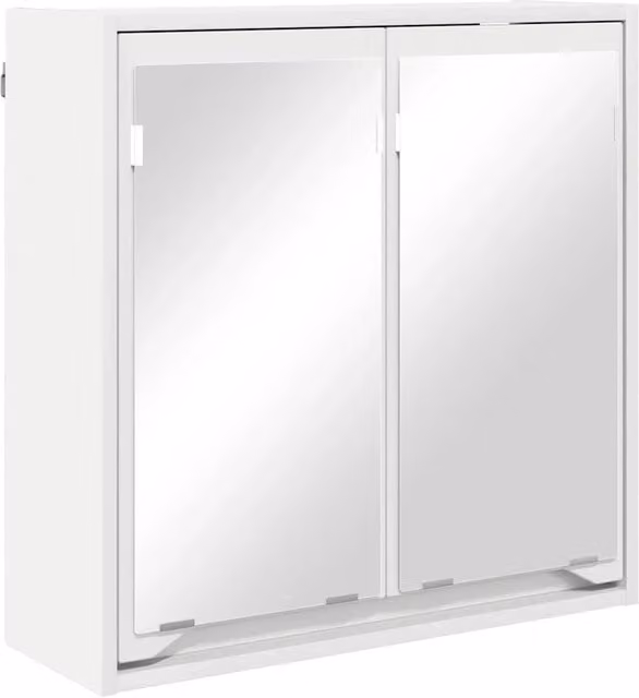 Moderno mobiletto da bagno con specchio da parete 60 x 20 x 60 cm pratico contenitore stile contemporaneo legno bianco 02_0054581