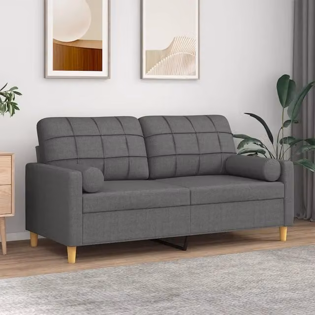Divano a 2 Posti con Cuscini-Sofa 2 Posti con Cuscini Grigio Scuro 140 cm in Tessuto 821975