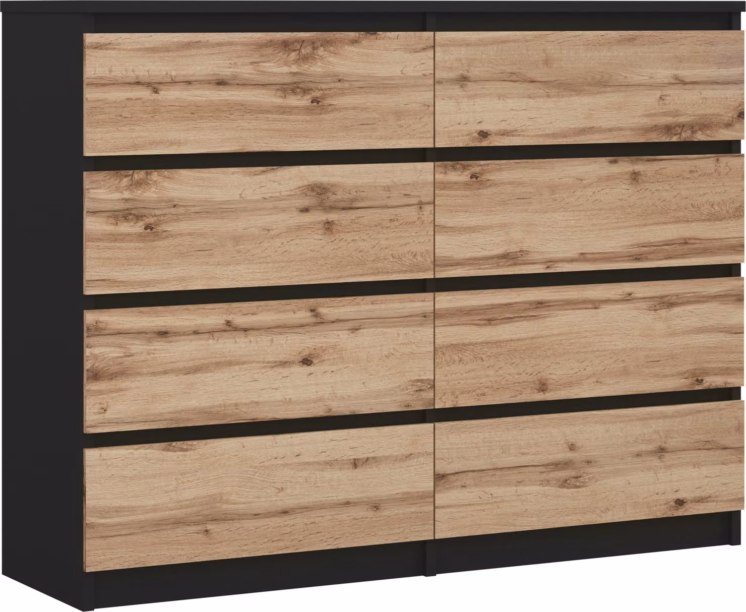 Comodino con 8 cassetti, colore: nero e rovere Wotan, dimensioni: 120 x 101 x 39 cm