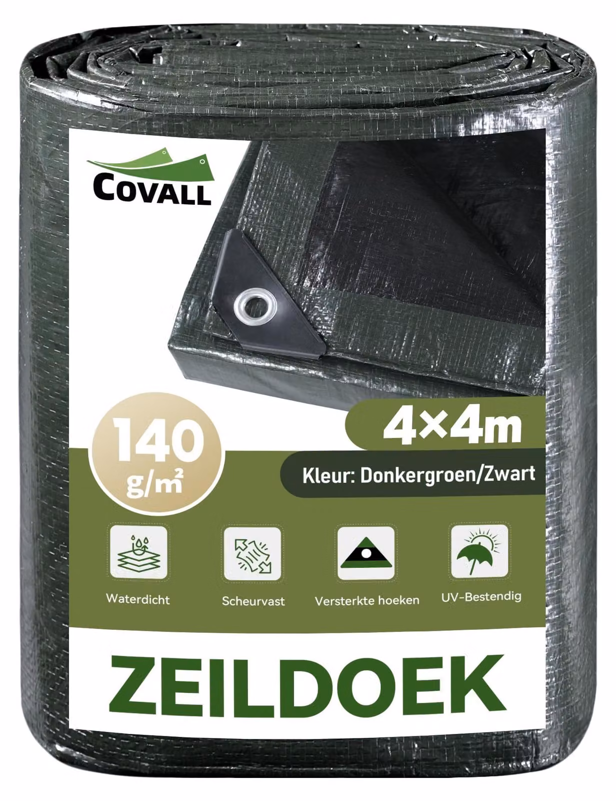 Telo impermeabile resistente, 4x4 metri (140g/㎡) - Resistente ai raggi UV, colore verde/nero