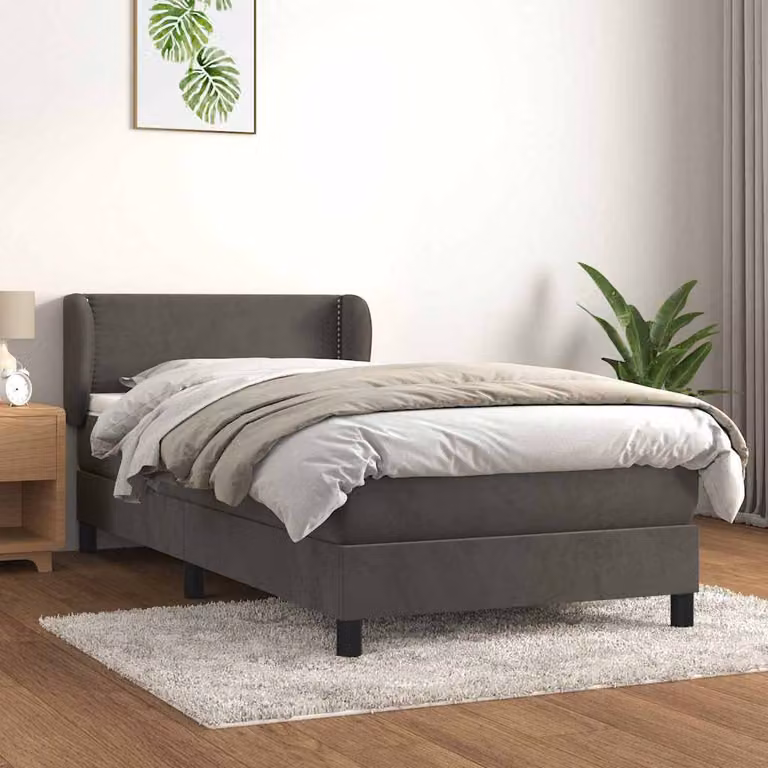 vidaXL Giroletto a Molle con Materasso in Velluto Grigio L/P/H: 200 x 100 x 88 cm