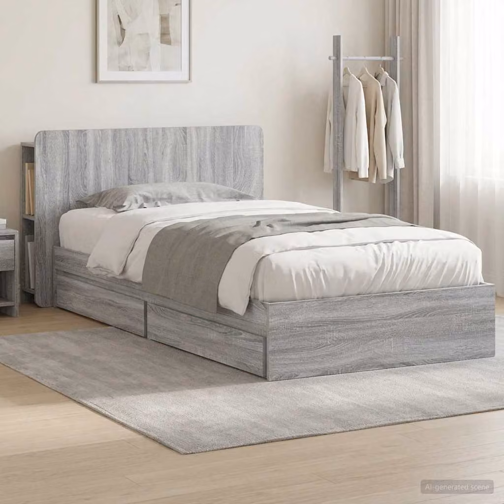 vidaXL Telaio del letto con cassetti in legno Sonoma grigio L/P/H: 190 x 90 x 119,5 cm