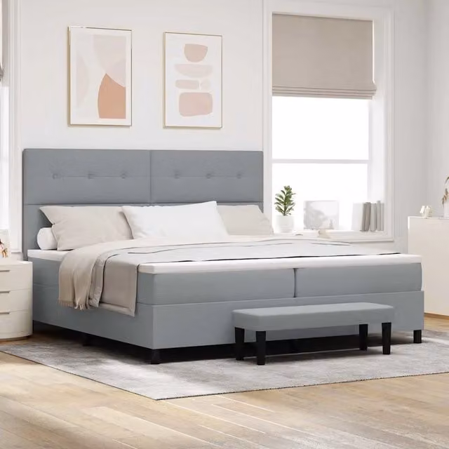 Letto ibrido con molle a tasche e testiera vidaXL in tessuto grigio, L/P/H: 200 x 200 x 280 cm – 1