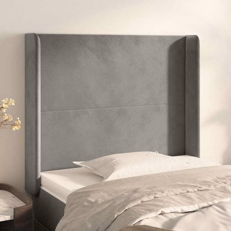 Testiera ad orecchio vidaXL in velluto grigio chiaro, L: 103 cm, P: 16 cm, H: 118-128 cm