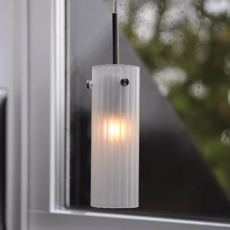 Markslöjd Lampada a sospensione Tibia, spina, bianco/color nichel, Ø 7 cm Tibia, Bianco / Opale, Soggiorno / Sala da pranzo, Vetro