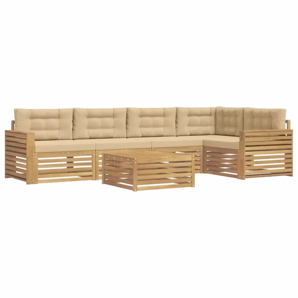 Set di divani da esterno a L vidaXL in legno di acacia con tavolo da caffè, colore bianco e beige – 2