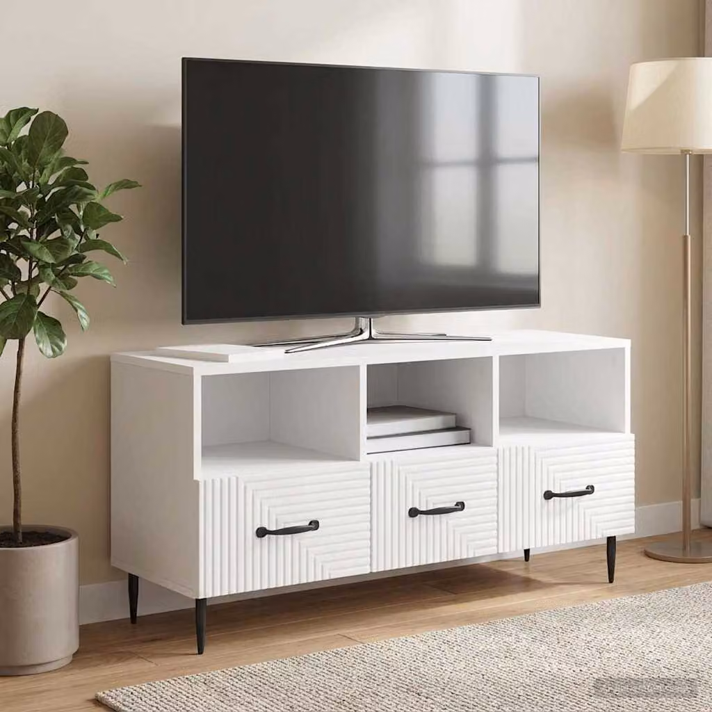 Mobile TV vidaXL Bianco Lucido in Legno e Metallo L: 102 cm, P: 34,5 cm, H: 50 cm