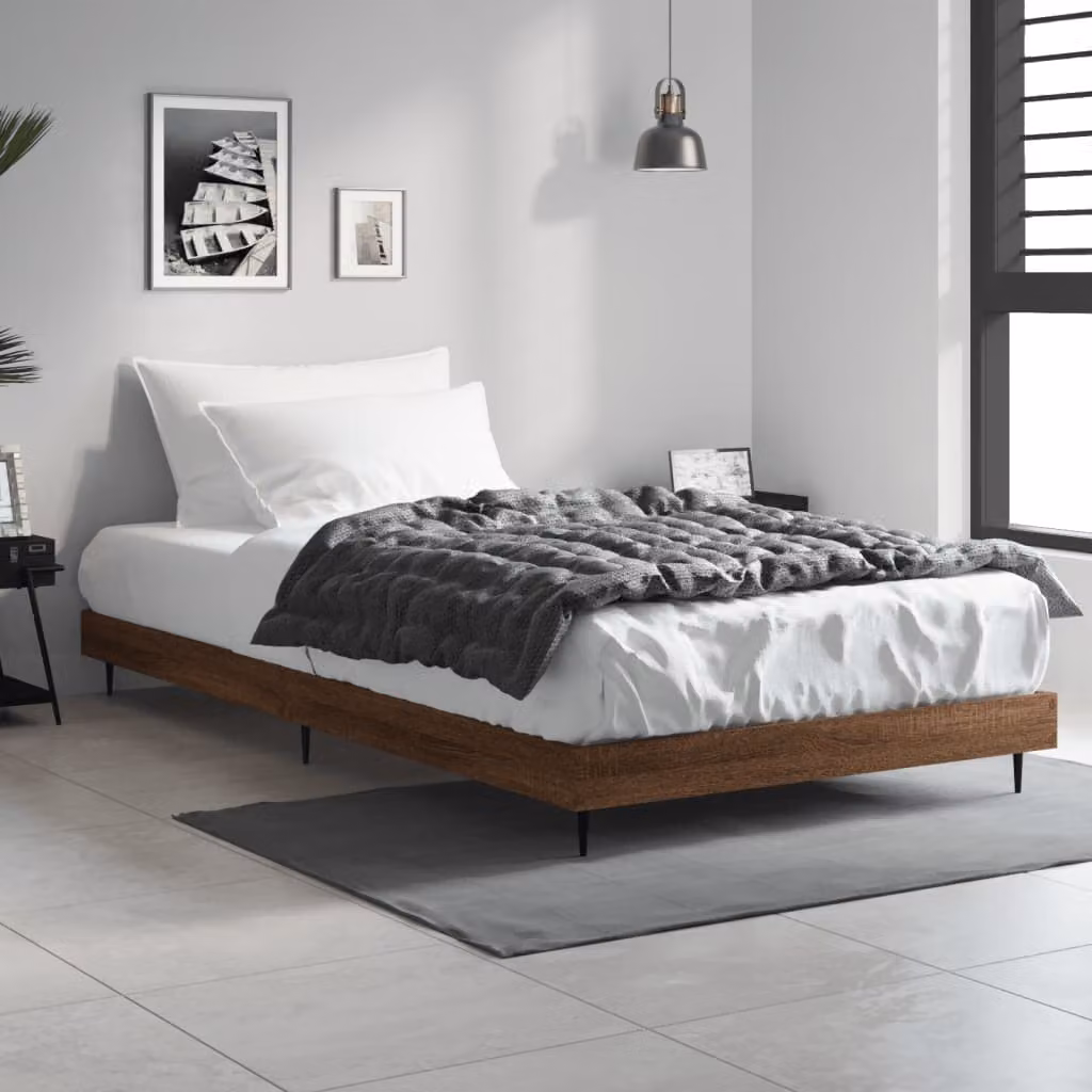 Giroletto vidaXL in rovere marrone con doghe in legno e struttura in metallo, L/P/H: 200 x 100 x 20 cm