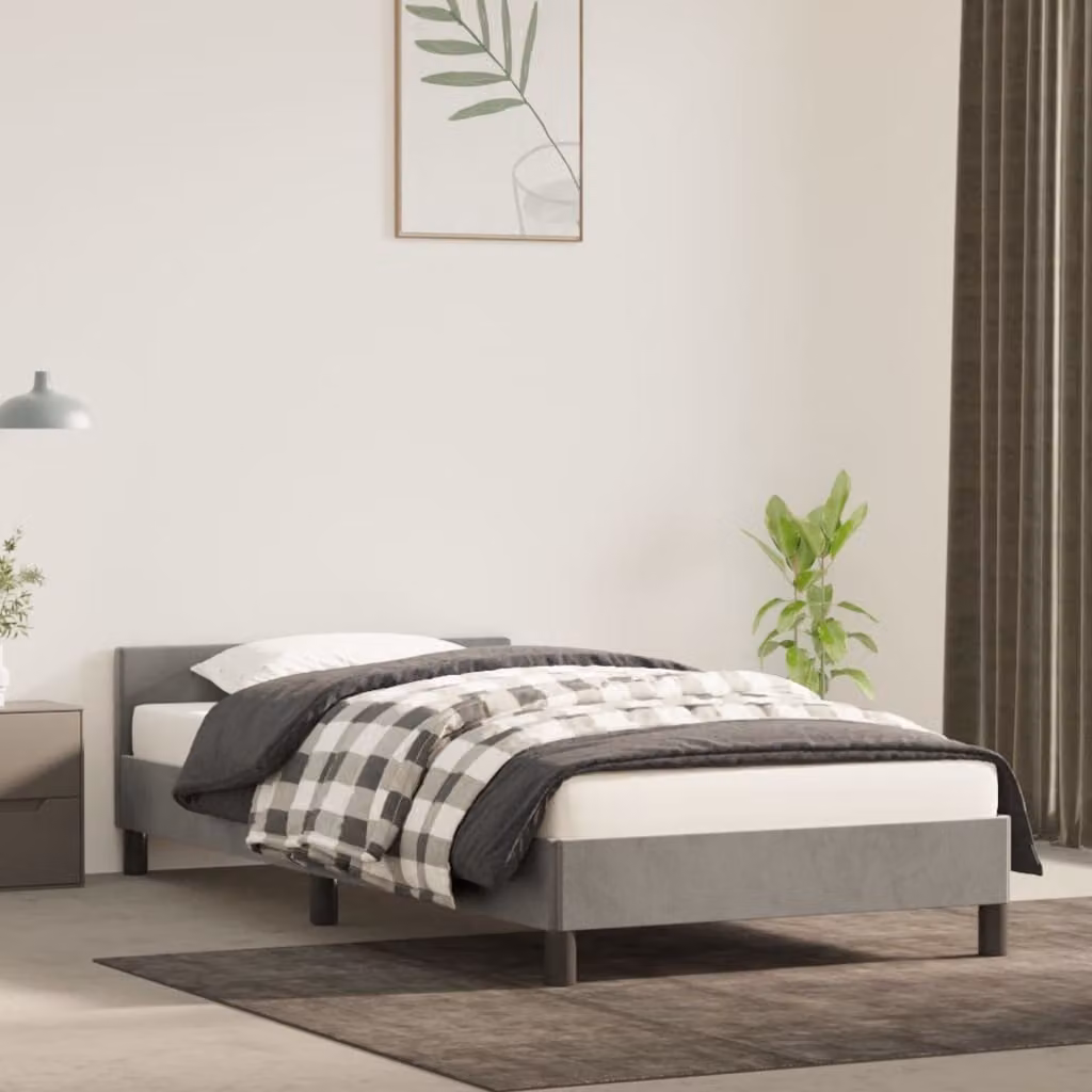 The Living Store Struttura letto con testiera in velluto grigio chiaro 80x200 cm