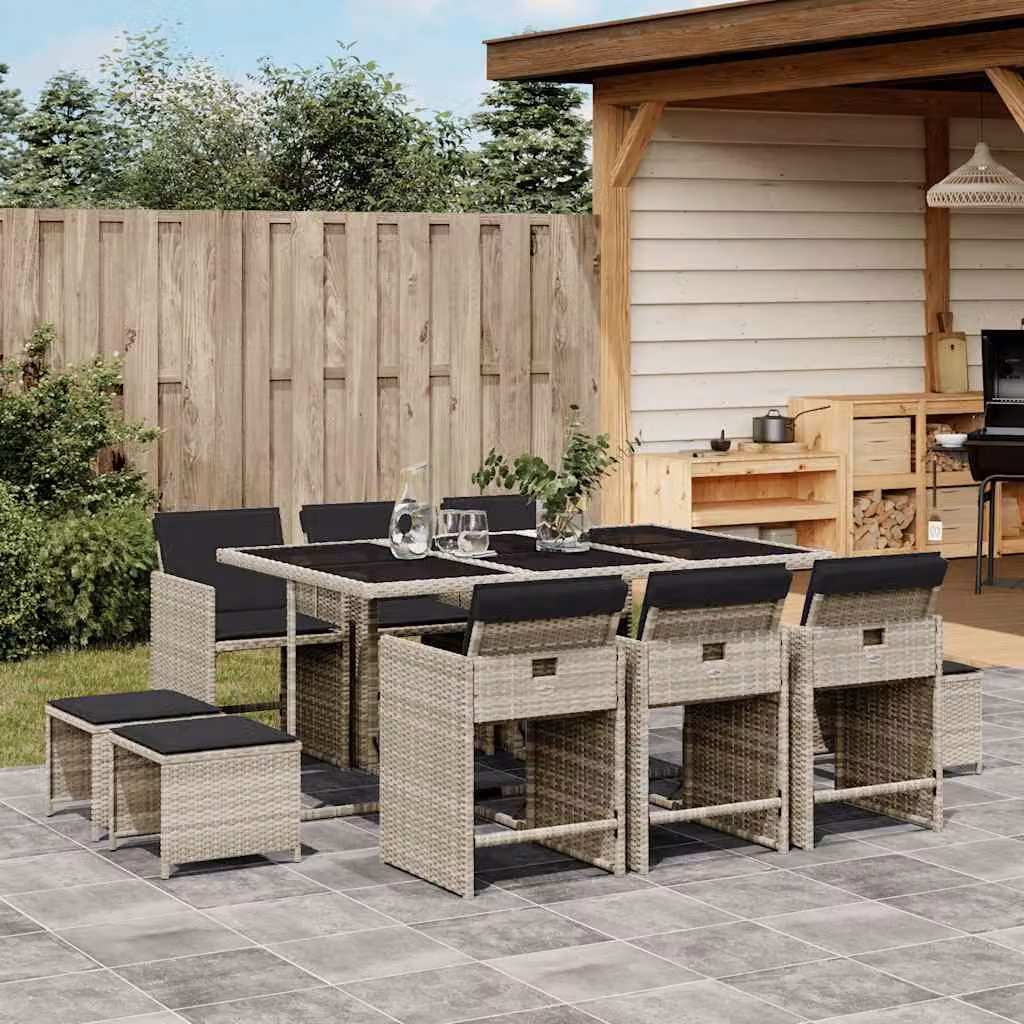 Set Pranzo da Giardino vidaXL in Polyrattan con Piano in Vetro e 11 Pezzi Grigio Antracite – 1
