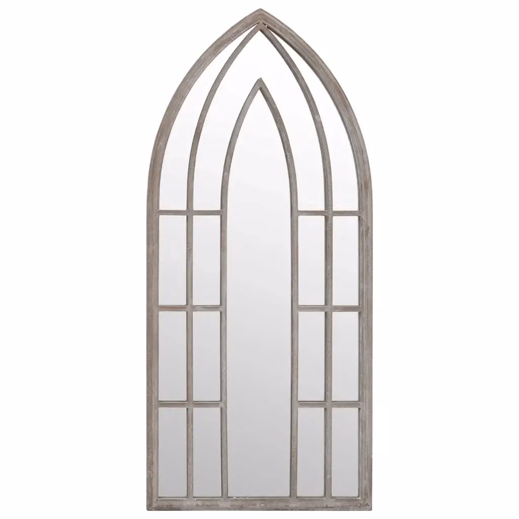 Specchio da giardino vidaXL in metallo e vetro color sabbia, modello rettangolare da appendere al muro, L: 100 cm, H: 45 cm – 2