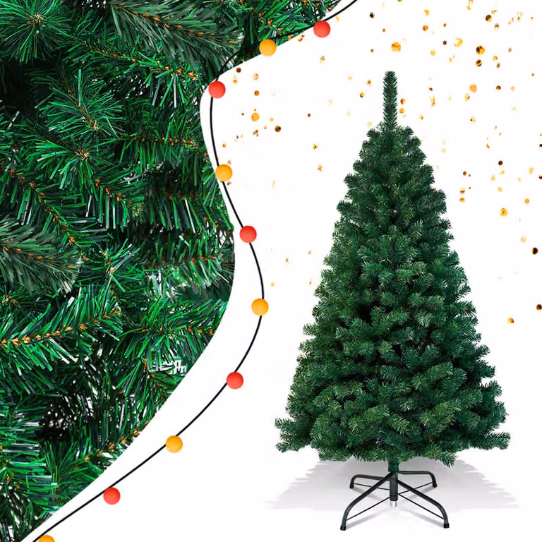 Clanmacy Albero di Natale artificiale 150cm Albero di Natale artificiale con supporto per albero Decorazione natalizia Verde PVC