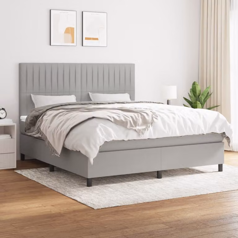 vidaXL Letto matrimoniale con materasso in tessuto grigio chiaro 180x200 cm - Letto matrimoniale - Boxspringbetten - Bett - Schlafzimmermöbel