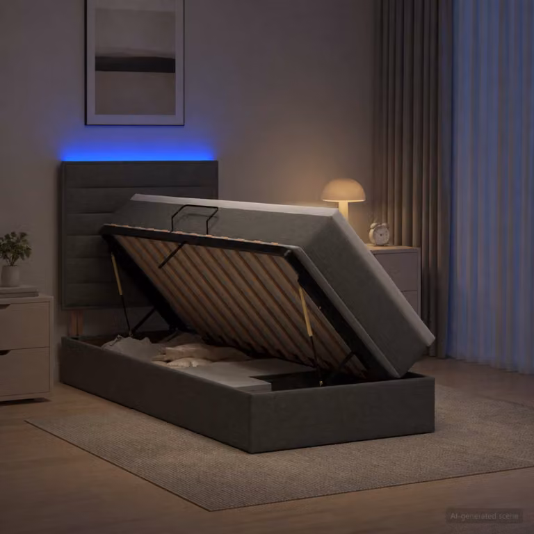 Letto con contenitore vidaXL Grigio con illuminazione LED, porta USB e materasso in schiuma, L/P/H: 90 x 190 x 128 cm