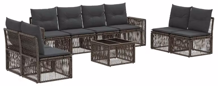 Set Divano da Giardino 9 pcs Grigio e Grigio Scuro polyrattan