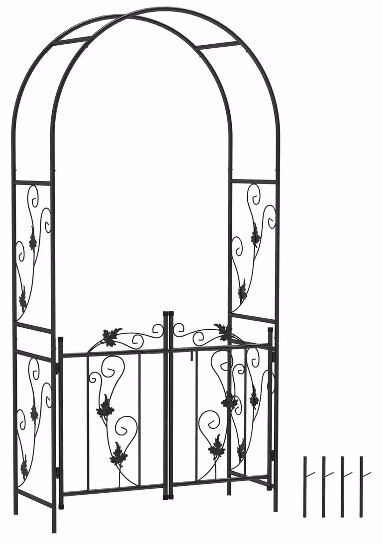 Arco da Giardino con Cancello 107x45x217 cm Traliccio per Piante Rampicanti in Metallo Nero
