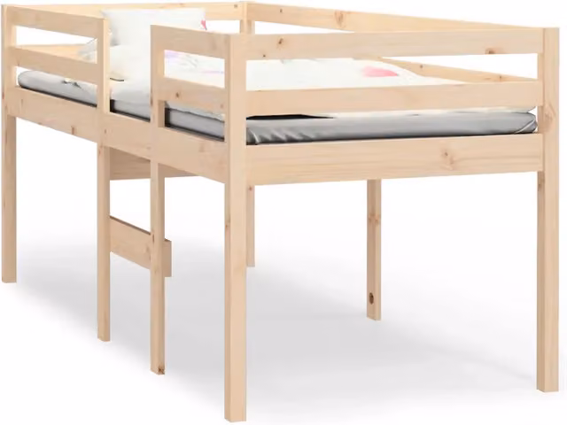Letto a soppalco singolo in legno massello di pino color sabbia L/P/H: 195.5 x 90 x 151 cm