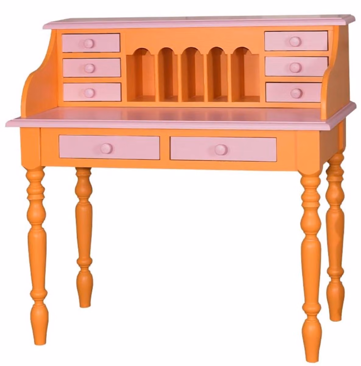 Scrivania in stile rustico "Casa Padrino" con 8 cassetti, color arancione/rosa - 109 x 60 x altezza 110 cm