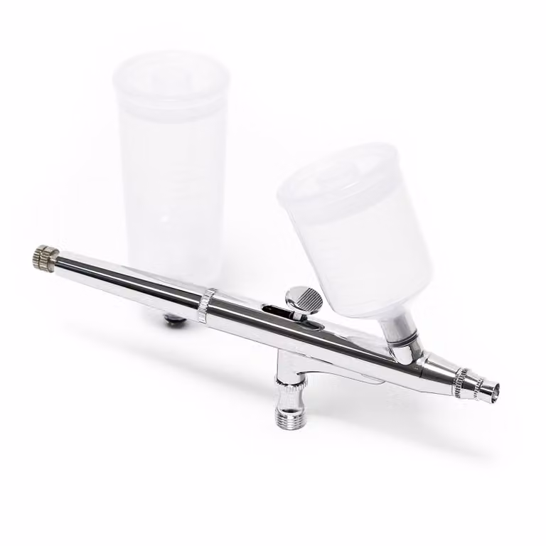Pistola ad aerografo Wiltec tipo 131 con funzione a doppia azione, ugello Ø 0,3 mm, 2 tazze di colore, adattatore per modellismo, nail art ecc.