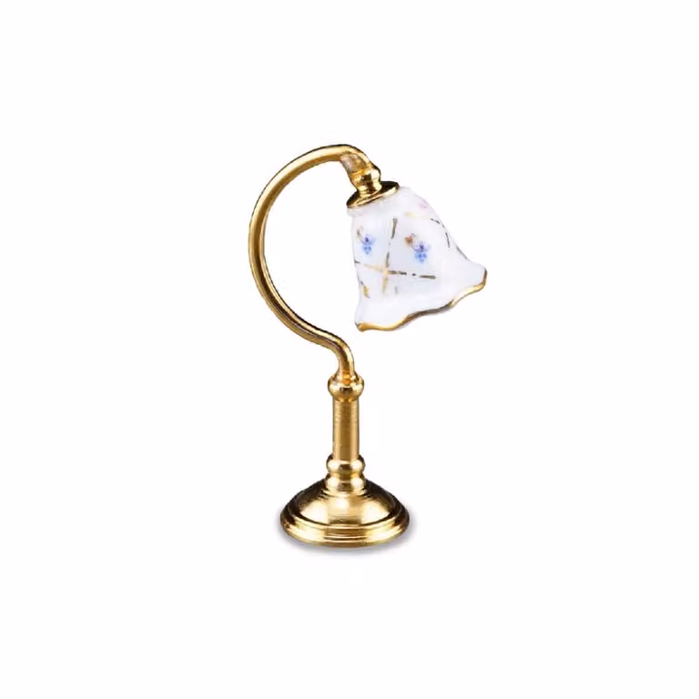 Lampada da tavolo in miniatura Karo Gold in porcellana, scala 1:12, per casa delle bambole