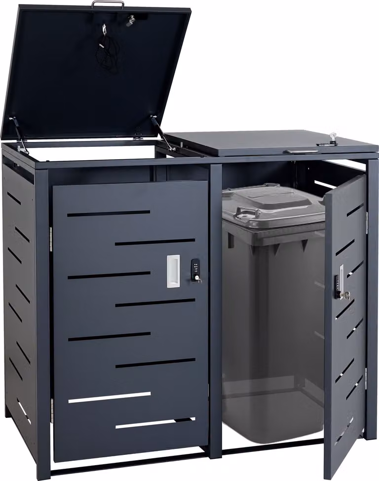 coperchio per pattumiera a 2 scomparti HWC-E83, coperchio per pattumiera, estensibile 103x115x63cm ~ antracite, acciaio 38kg