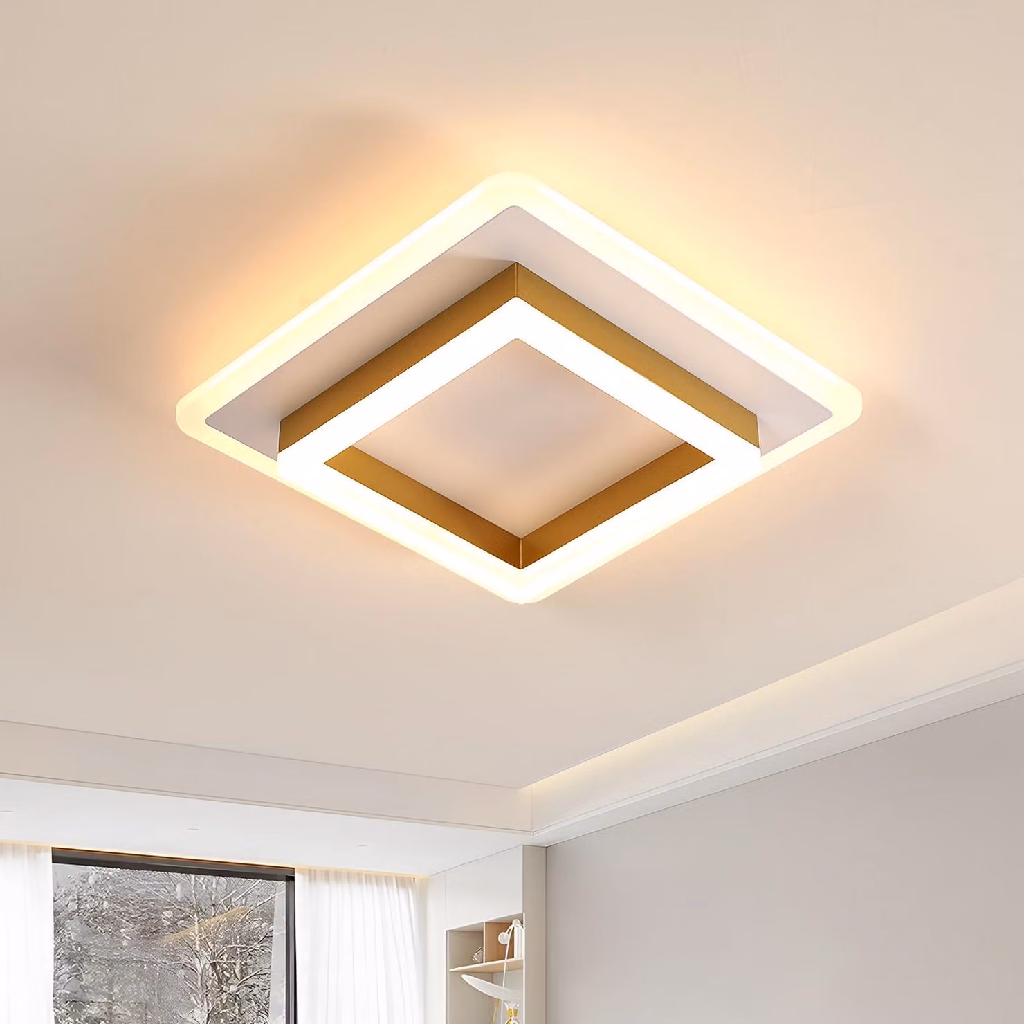 Lampada da soffitto a LED, 30W, 3600 lumen, colore oro, design geometrico, luce bianco caldo