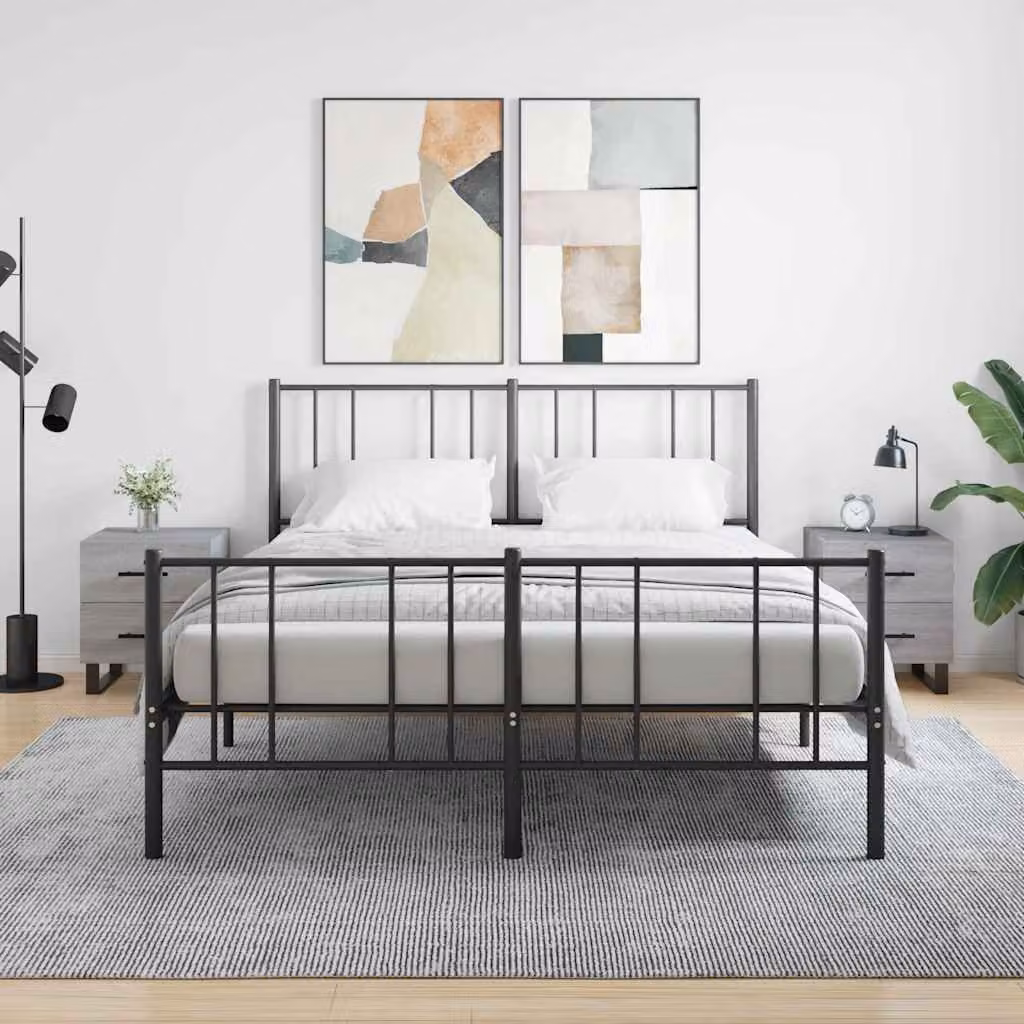 Set di 2 comodini vidaXL moderni in legno multistrato e metallo, colore Grigio Sonoma, L 40 cm x P 35 cm x H 47,5 cm