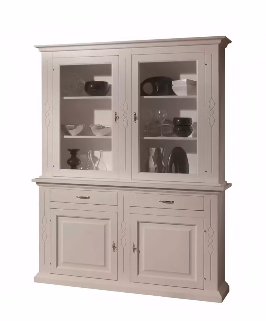 Cristalliera classica shabby chic bianca con ante in vetro e intarsi Mobili 2G L/P/H: 168 x 48 x 222 cm – 2