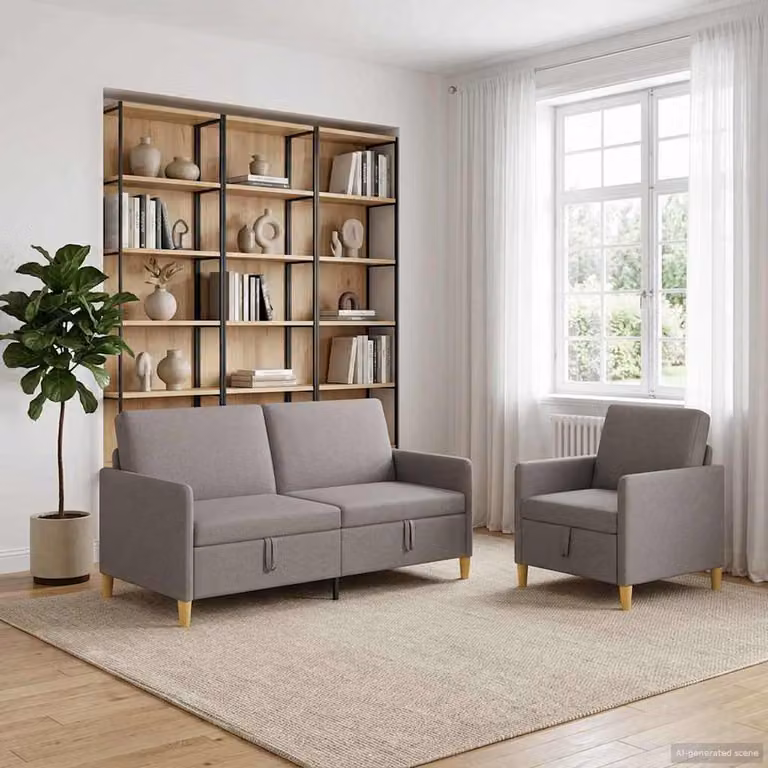 Set di 2 divani moderni vidaXL con contenitore e seduta sollevabile in tessuto, colori beige, marrone o grigio per il tuo soggiorno